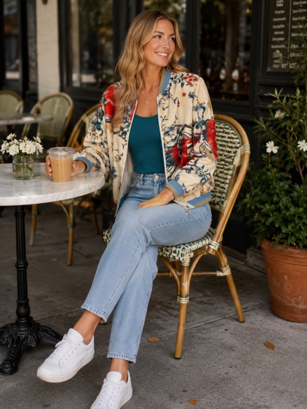 Lightweight Floral Bomber Jacket